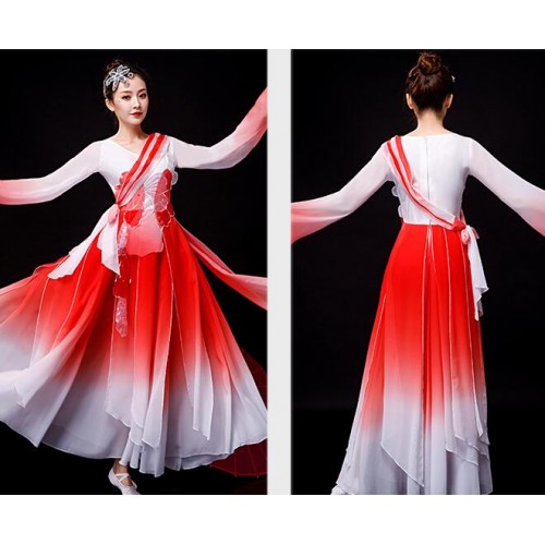 Women's chinese folk dance costumes water sleeves fairy hanfu dresses traditional classical ancient traditional yangko umbrella dance dress